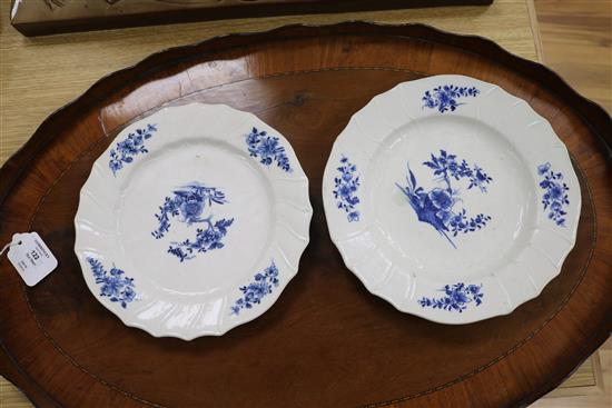 A set of five Oude Amstel (Dutch) dishes, painted with sprigs of peony blossom, blue on white